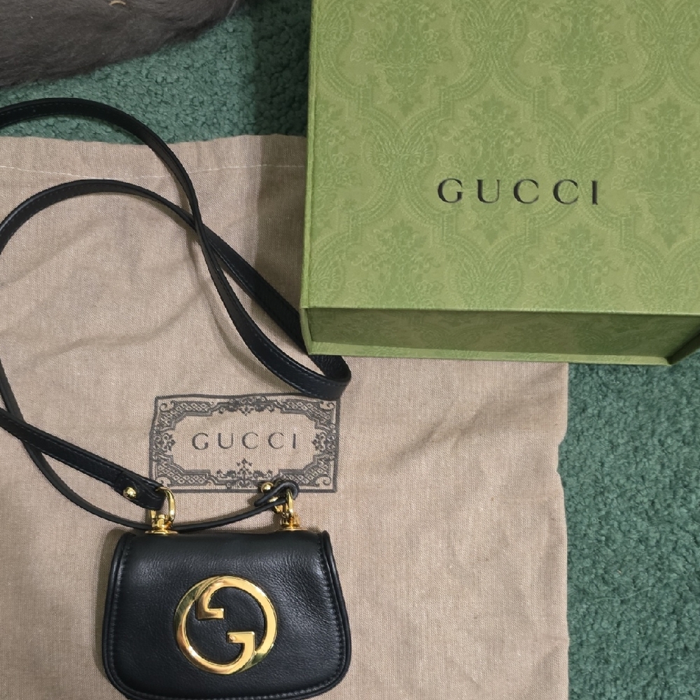 Gucci Black Leather Mini Crossbody with Gold GG Emblem